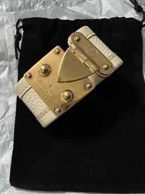 Louis Vuitton Leather and Gold Plated Brass Hardware Cuff Bracelet,Authentic